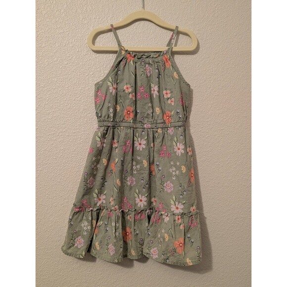 Jumping Beans Green Spaghetti Strap Flower Dress Girls Size 5 - Picture 1 of 3